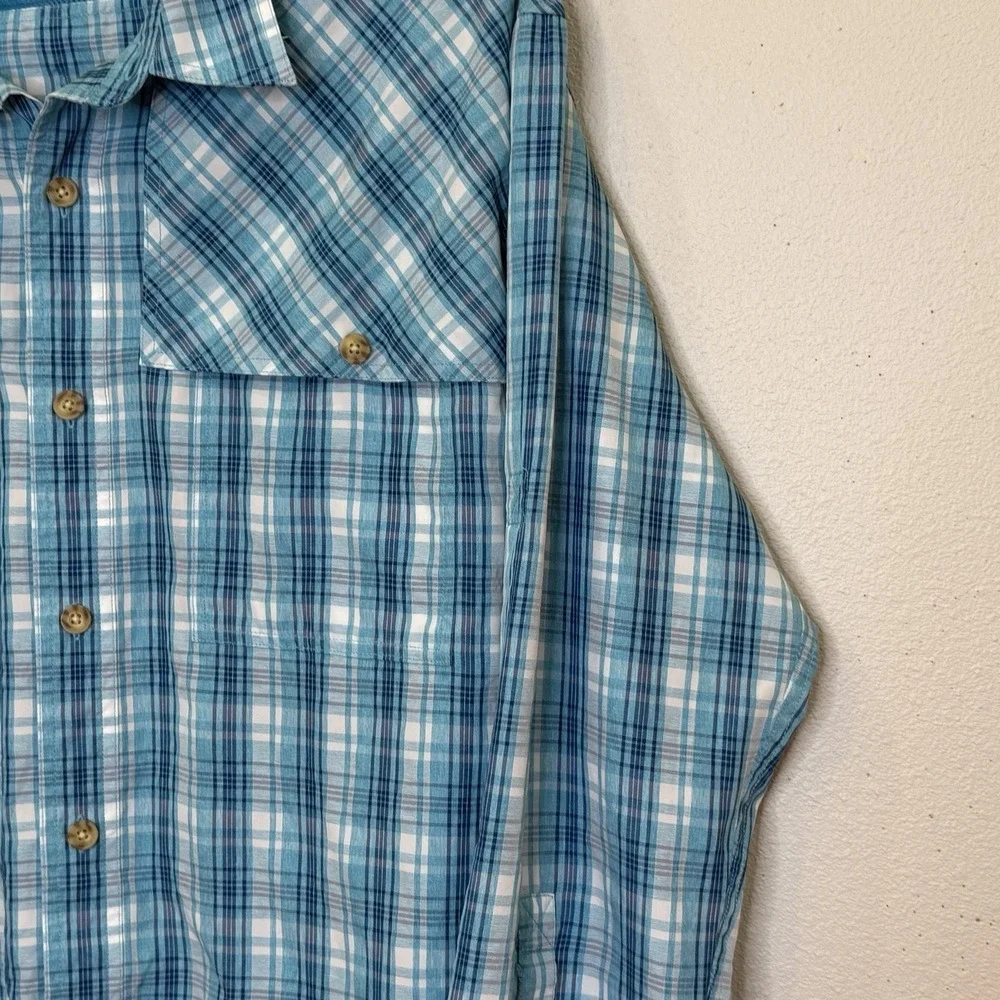 Duluth No FLyzone Fishing Shirt Mens Size 2XL Tall Blue Plaid Vented Long Sleeve